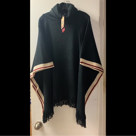 🌟 Cowl Neck Poncho Cape-Black - Picture 2 of 3